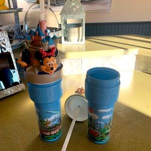 Vintage Disneyland Tumbler Sippy Cup with Straw Mickey Minnie Pluto $30 for set
